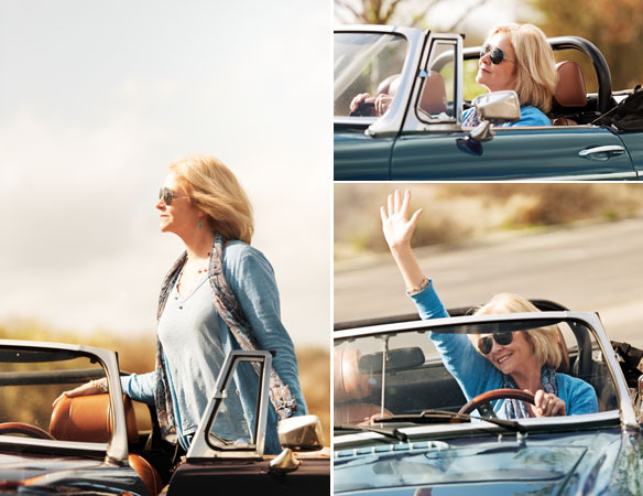 mature woman in a car